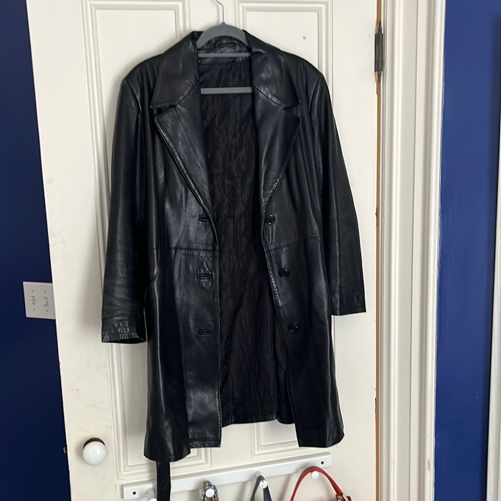 Black Vintage Leather Trench Coat